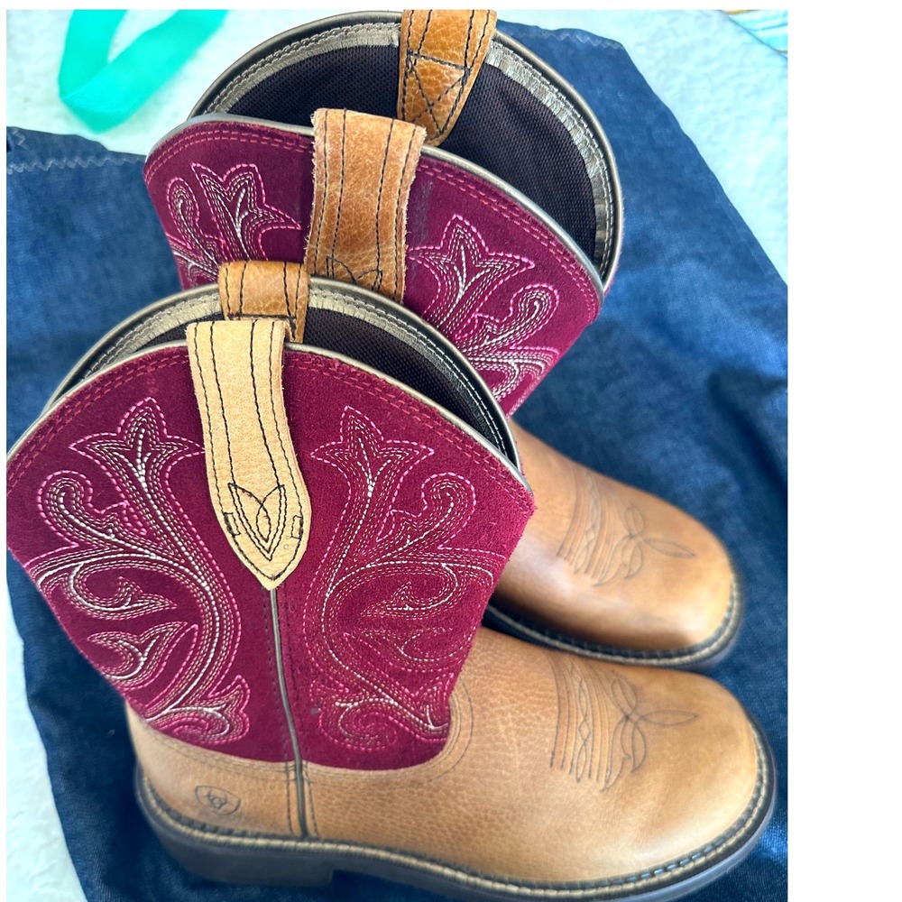 Ariat Fatbaby Heritage Western Boots Tan Leather Pink Suede 10026116 Womens 8B